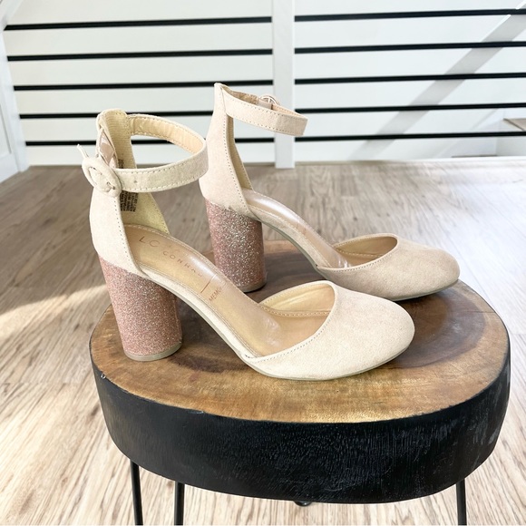 6.5 7 7.5 8 8.5 9 9.5 10 NWT Lauren Conrad gold tan beige cream chunky heels - Picture 3 of 8